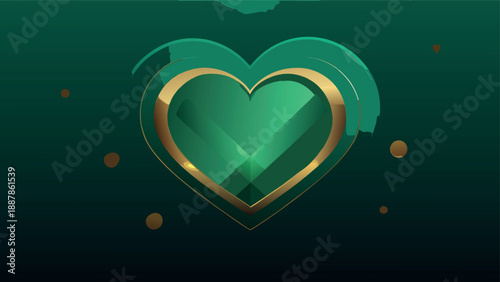 Elegant Emerald Green Heart with Glossy Gold Frame on Dark Gradient Background