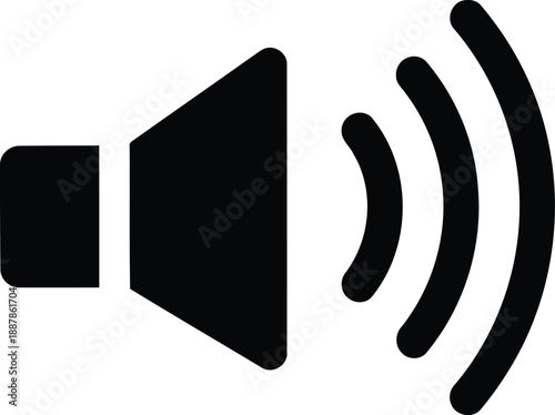 Black minimal icon depicting high volume or active sound waves from a speaker symbol