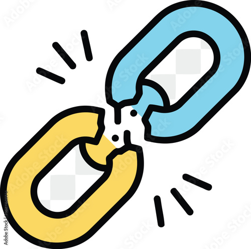 A brightly colored broken chain link icon representing disconnection or failure