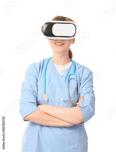 Female doctor in VR glasses...
