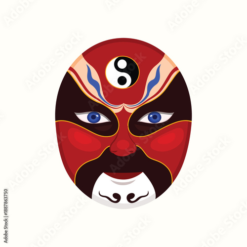 A traditional Chinese opera mask illustration representing cultural heritage, symbolism, and classic performing arts.