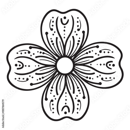 Simple Black and White Floral Design with Ornate Details