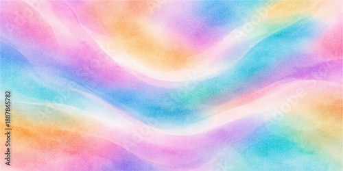 Abstract colorful watercolor background featuring a bright rainbow gradient design with pastel light waves and artistic fluid textures on a motion shape backdrop