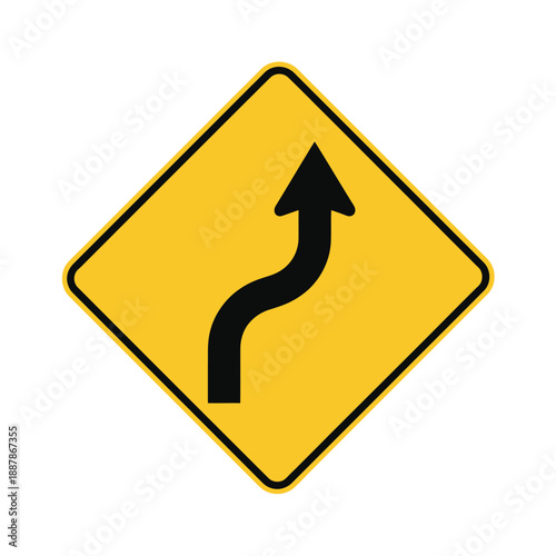 Diamond shaped yellow traffic sign indicating a winding road ahead with a double curve symbol