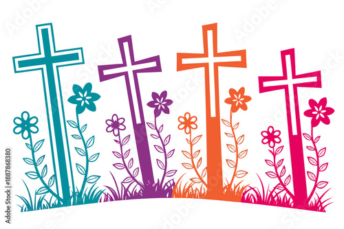Minimalist Easter Cross Vector Silhouette, Spring Holiday and Christianity Concept