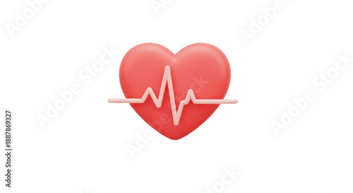 3d red heart symbol with ekg pulse line representing health and life