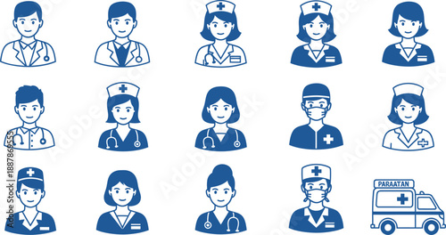 Set of doctor characters people on white background