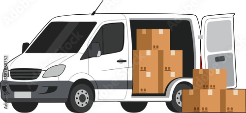Logistics and Shipping Service: Van with Cardboard Boxes