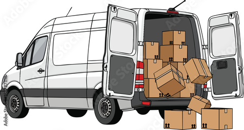 Express Parcel Delivery, Flat Illustration of a Lorry
