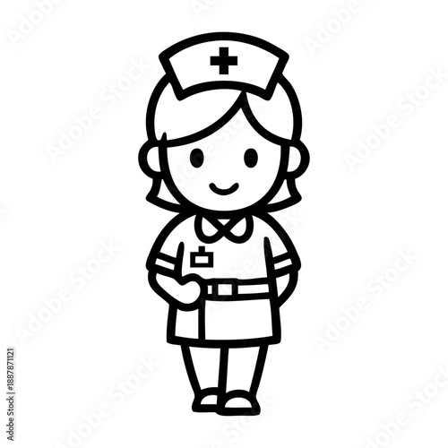 Dibujo sencillo con líneas de mujer enfermera de pie