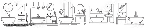 continuous line style bathroom vector