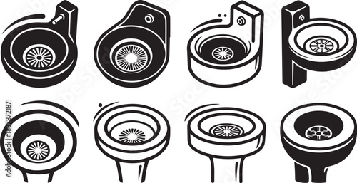 Various Shower Head Designs and Styles Illustrated in Black