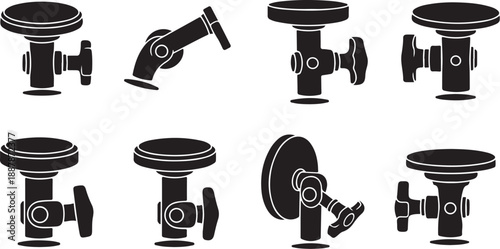 Set of black and white faucet icons and handles