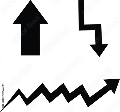 Graphical representation of upward trend with fluctuating chart and directional arrows indicating growth and progress