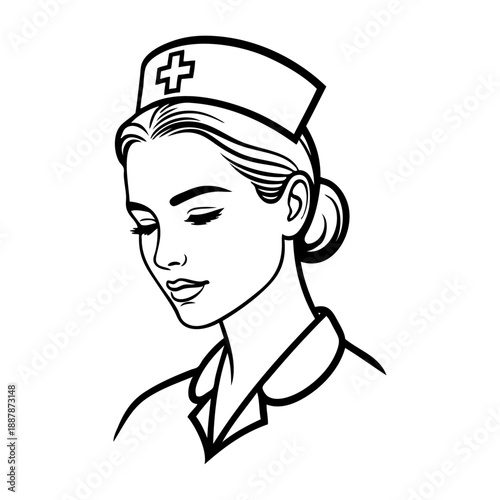 Dibujo sencillo con líneas de cara de mujer enfermera