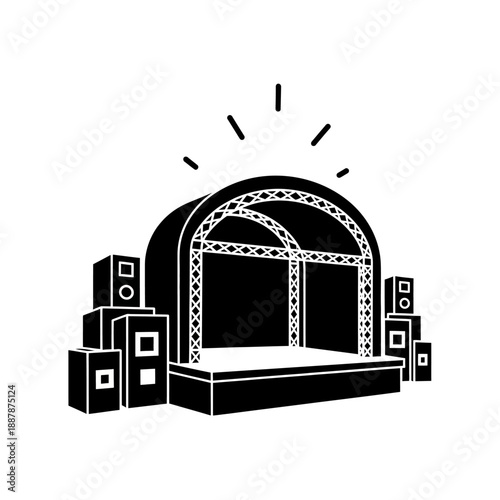 Stage with speakers and archway.