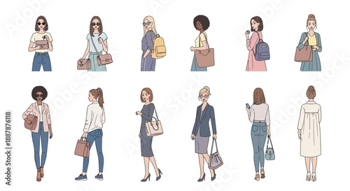 Diverse Women Carrying Handbags and Shopping Bags.