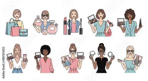 Diverse Women Holding Cosmetics and Makeup Products.