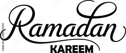 Ornate black calligraphy beautifully renders Ramadan above a decorative Kareem on a pure white canvas