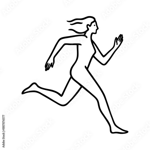 Entrenamiento físico. Dibujo sencillo con líneas de una mujer desnuda corriendo