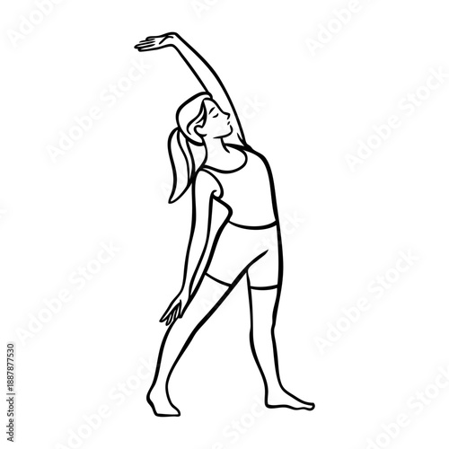 Dibujo sencillo con líneas de una mujer con ropa deportiva, haciendo estiramientos antes del ejercicio físico