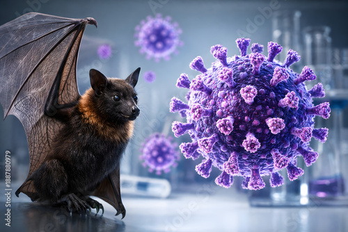 Nipah Virus Outbreak and Fruit Bat Reservoir – Zoonotic Disease Transmission Science Concept
