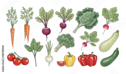 Watercolor vegetable collection with hand drawn fresh food elements vector