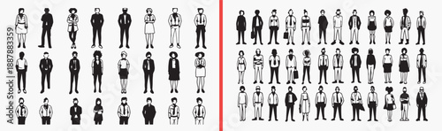 business cartoon characters, office people illustration, professional avatar set, corporate doodle characters, hand drawn business people, black and white office art, cartoon employee collection

