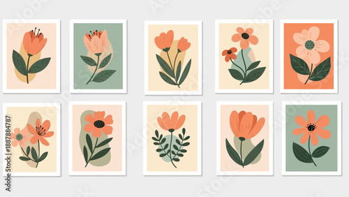 Bohemian Abstract Floral Art Prints Collection with Muted Pastel Colors.eps