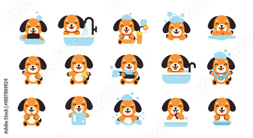 Cartoon Puppy Taking a Bath Collection