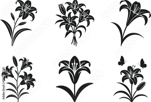 Easter Lily Flower Silhouette Elegant Spring Floral Vector Set