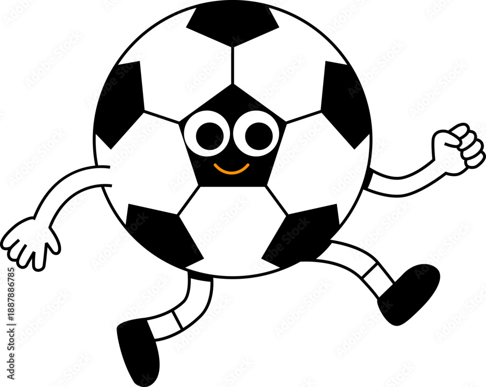 Fototapeta premium Cute Soccer Ball Character Running and Cheering, Sports Mascot Flat Vector Illustration