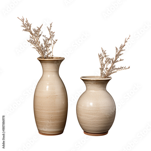 Two Ceramic Vases With Dried Flowers