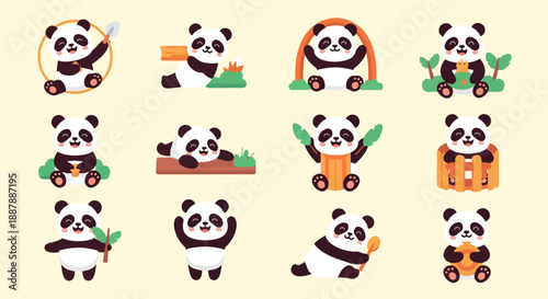 Cartoon Panda Bear Collection Cute Vector Animals