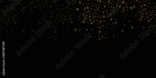 Abstract luxury banner with golden glittering dots on black background. Sparkling glitter bottom border, vector frame. Halftone effect. Magical gold dust. Pop art style backdrop.
