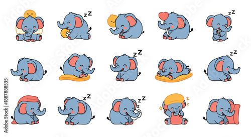 Cute Baby Elephant Cartoon Character Poses Collection
