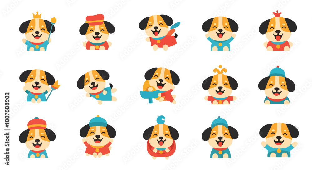 Fototapeta premium Cartoon Dog Characters Set in Various Costumes