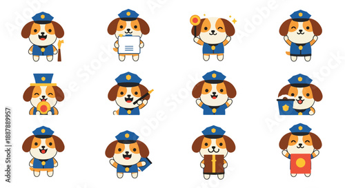 Cute Dog Police Officer Cartoon Character Set