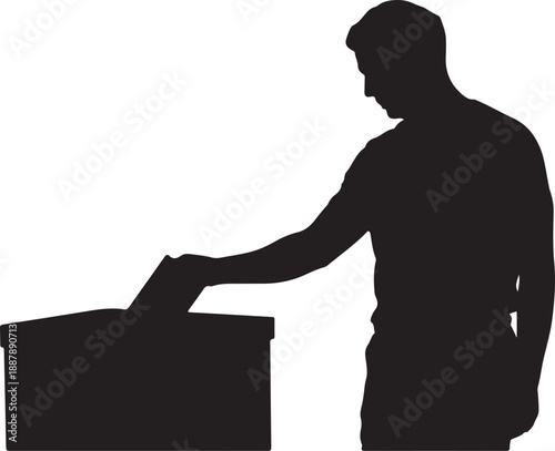 Silhouette of a man voting at a ballot box election