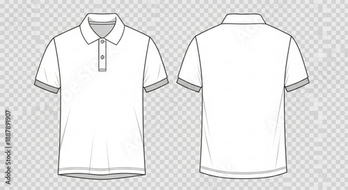 Vector illustration of a white polo shirt with gray trim on a transparent background