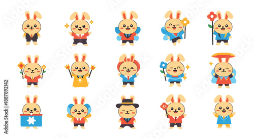 Cute Bunny Character Posing in Various Outfits