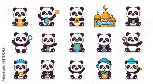 Cute Panda Characters with Islamic and Ramadan Themes