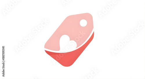 Minimalist pink price tag icon with a heart cutout, symbolizing special deals, discounts, and personalized offers for retail and e-commerce promotions