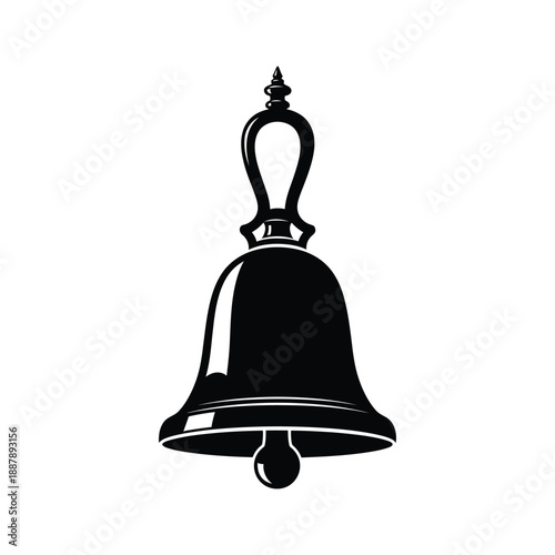 Black Bell Vector Icon with Elegant Handle and Decorative Top Design