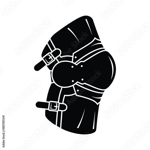 Black Silhouette Medieval Armor Knee Pad Buckle Graphic Design