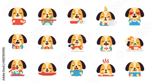 Cute Dog Emoji Set with Food and Drink
