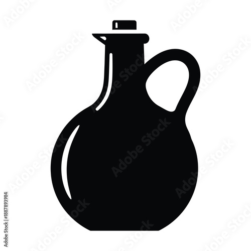 Фотография Solid Black Olive Oil Bottle Silhouette Icon on White Background