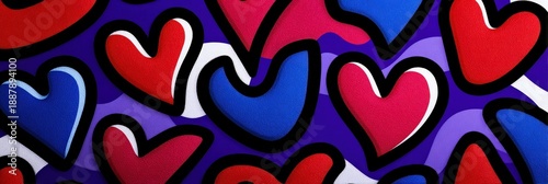 Vibrant Red and Blue Pop Art Hearts Pattern Background