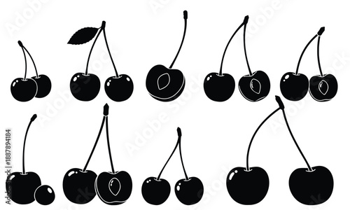 Cherries Delight: A captivating illustration showcases an assortment of cherries, highlighting their elegant simplicity, each a small burst of natural sweetness.