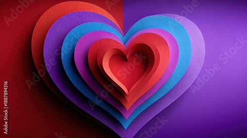 Vibrant Layered Paper Cut Heart Graphic for Valentine's Day Theme